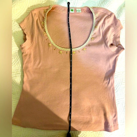 Vintage Y2K Blush Embellished Short Sleeve Top Large - Picture 4 of 5